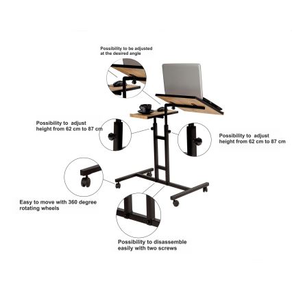 Verstellbarer Tisch GLEN 87x67 cm braun/schwarz