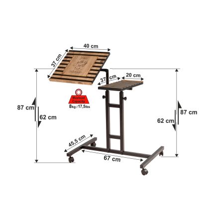 Verstellbarer Tisch GLEN 87x67 cm braun/schwarz