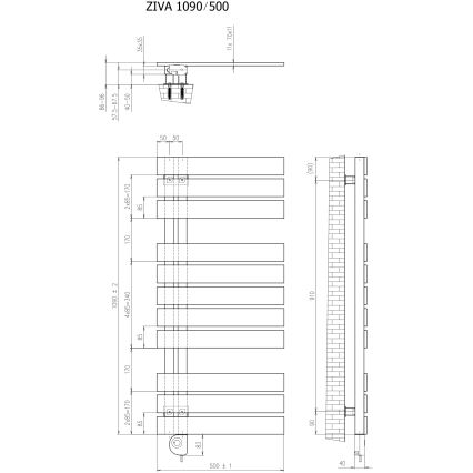 Vertaduro - Badezimmer-Heizkörper mit Thermostat ZIVA 500W 109x50 cm schwarz