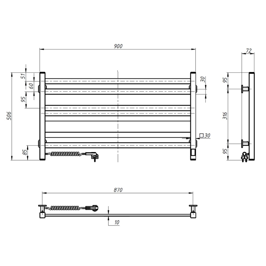 Vertaduro - Elektrischer Handtuchheizkörper mit Thermostat AVA 181W/230V 50x90 cm IP44 weiß links