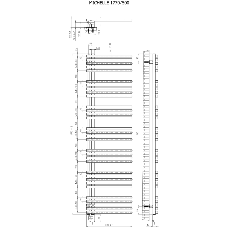 Vertaduro - Badezimmerheizkörper mit Thermostat MICHELLE 900W 177x50 cm weiß