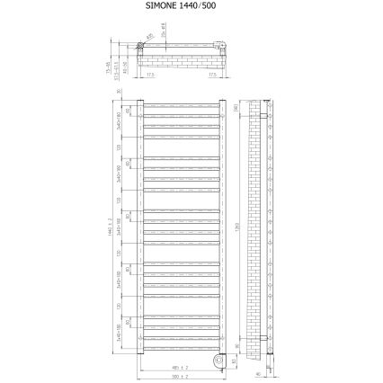 Vertaduro - Badezimmerheizkörper mit Thermostat SIMONE 600W 144x50 cm anthrazit