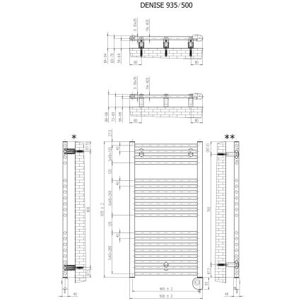 Vertaduro - Badheizkörper mit Thermostat DENISE 400 W 94x50 cm weiß