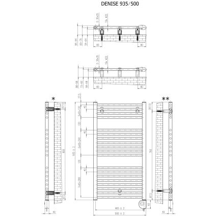 Vertaduro - Badheizkörper mit Thermostat DENISE 400W 94x50 cm Anthrazit