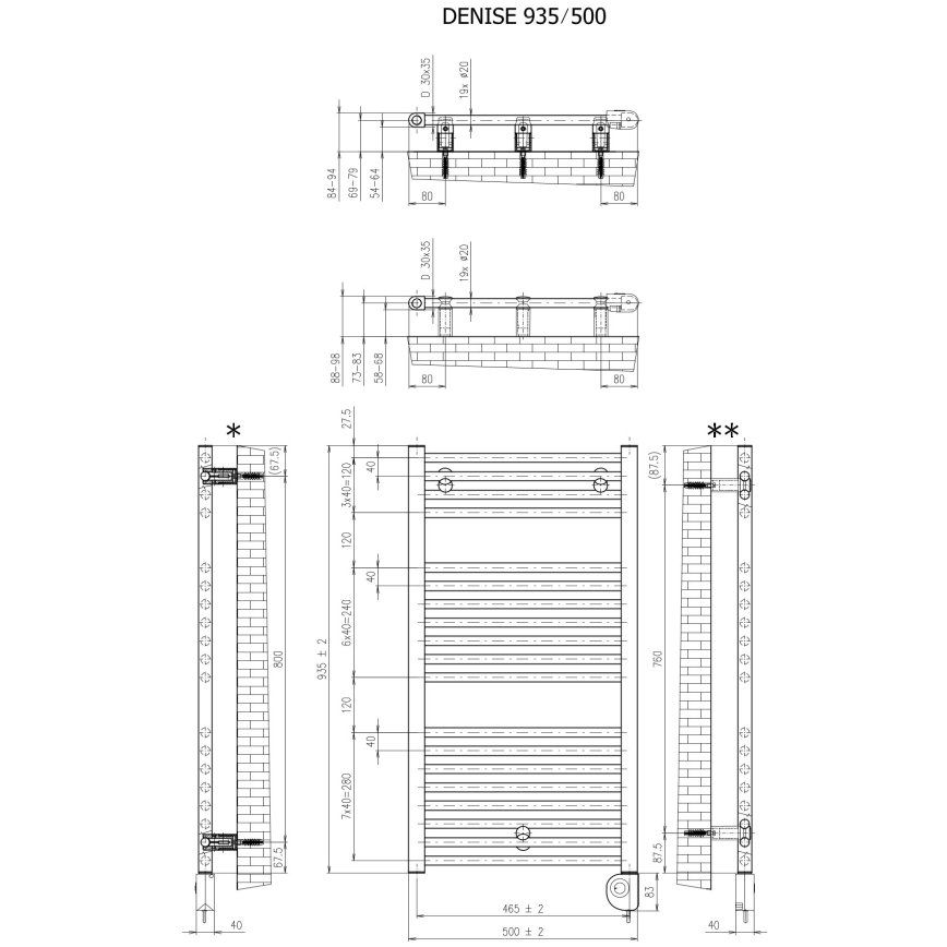 Vertaduro - Badheizkörper mit Thermostat DENISE 400W 94x50 cm schwarz