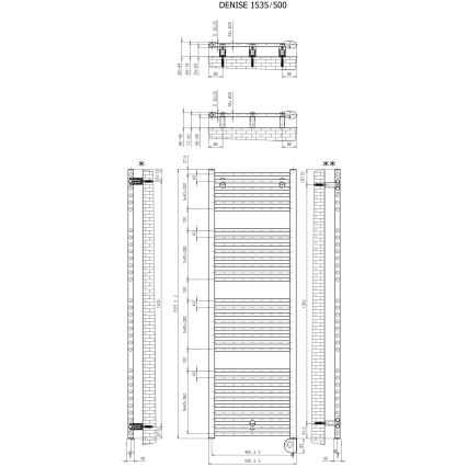 Vertaduro - Badheizkörper mit Thermostat DENISE, 600 W, 154 x 50 cm, Taupe