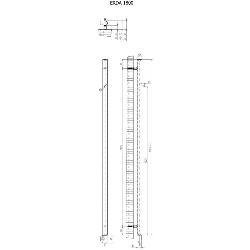 Vertaduro - Badheizkörper mit Thermostat ERDA 400W 180x5 cm weiß
