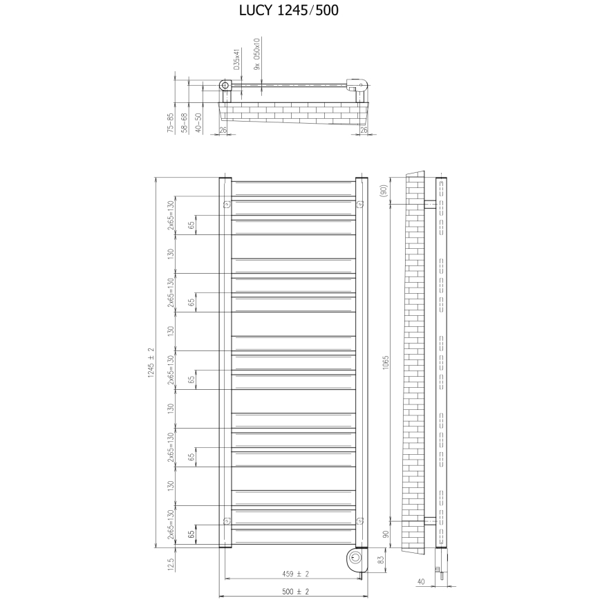 Vertaduro - Badheizkörper mit Thermostat LUCY 600W 125x50 cm weiß