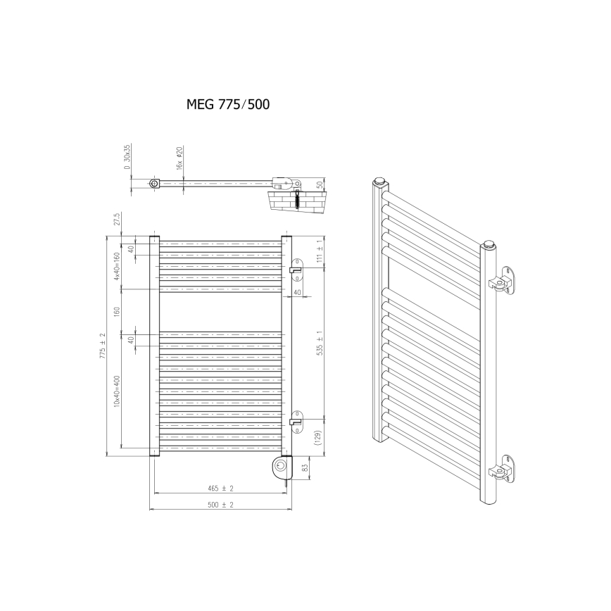 Vertaduro - Badheizkörper mit Thermostat MEG 400W 78x50 cm weiß