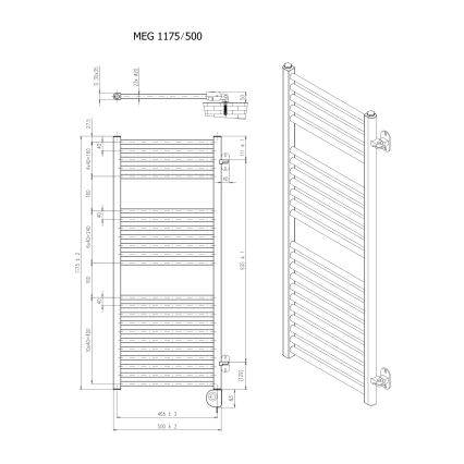 Vertaduro - Badheizkörper mit Thermostat MEG 600W 118x50 cm weiß