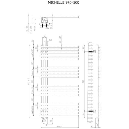 Vertaduro - Badheizkörper mit Thermostat MICHELLE 600W 97x50 cm taupe