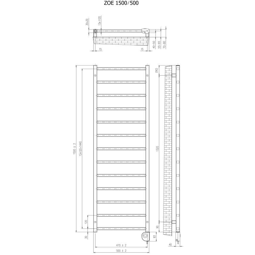 Vertaduro - Badheizkörper mit Thermostat ZOE 400 W 150 x 50 cm weiß