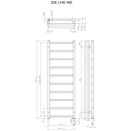 Vertaduro - Badheizkörper mit Thermostat ZOE 400W 114x40 cm, Anthrazit