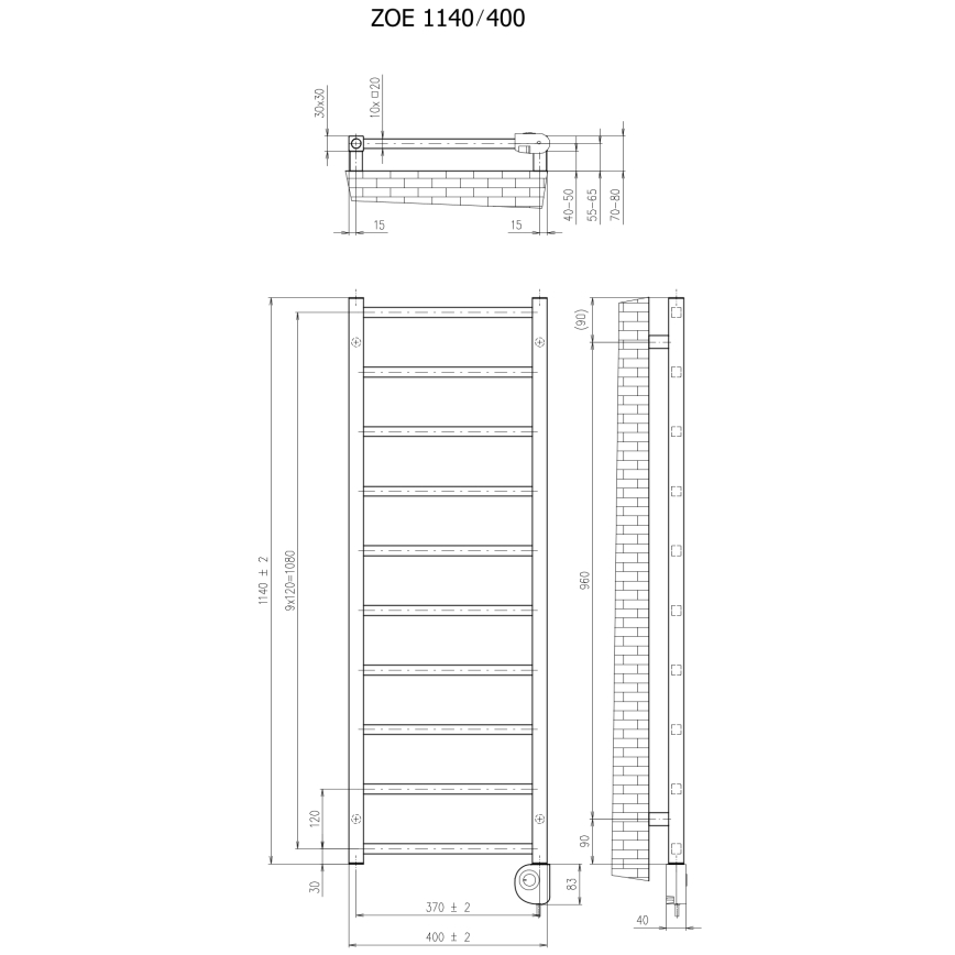 Vertaduro - Badheizkörper mit Thermostat ZOE 400W 114x40 cm taupe