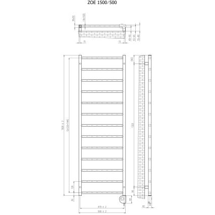 Vertaduro - Badheizkörper ZOE mit Thermostat, 400W, 150x50 cm, schwarz