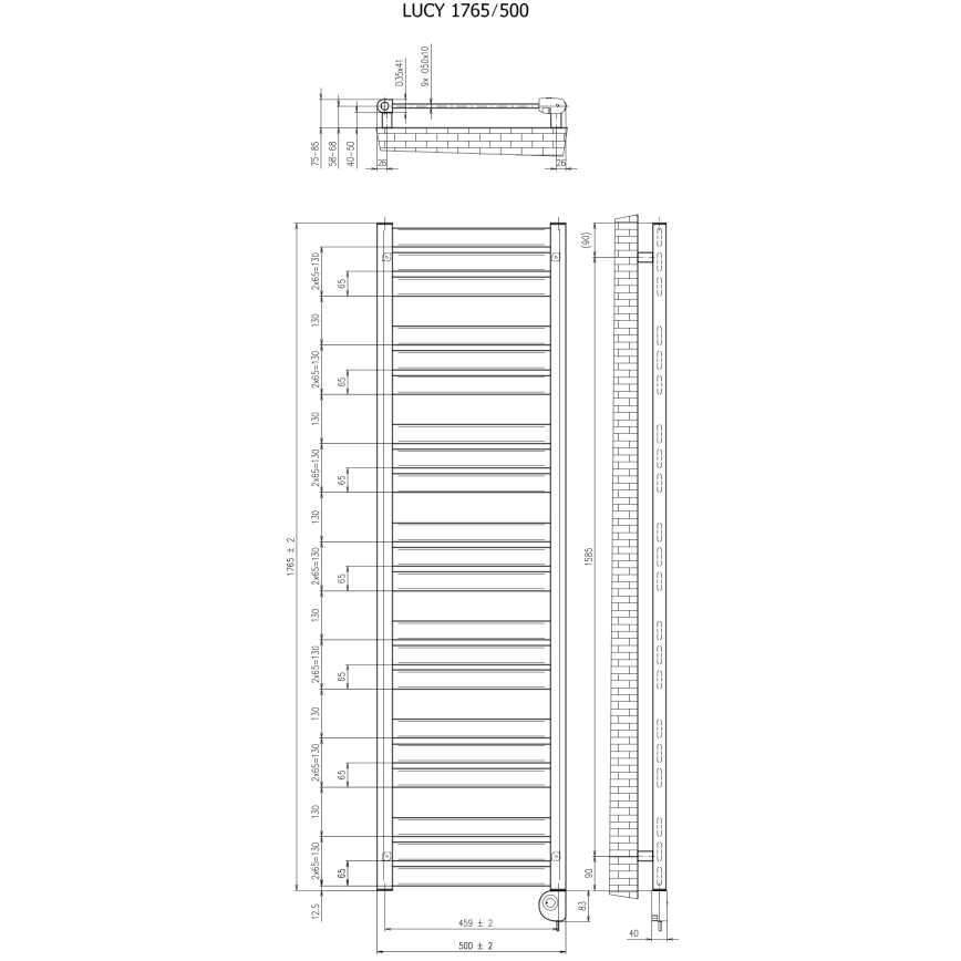 Vertaduro - Handtuchheizkörper mit Thermostat LUCY 800 W 177 x 50 cm weiß