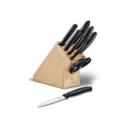 Victorinox - 10-teiliges Küchenmesserset im Messerblock SWISS CLASSIC, Buche/Beige