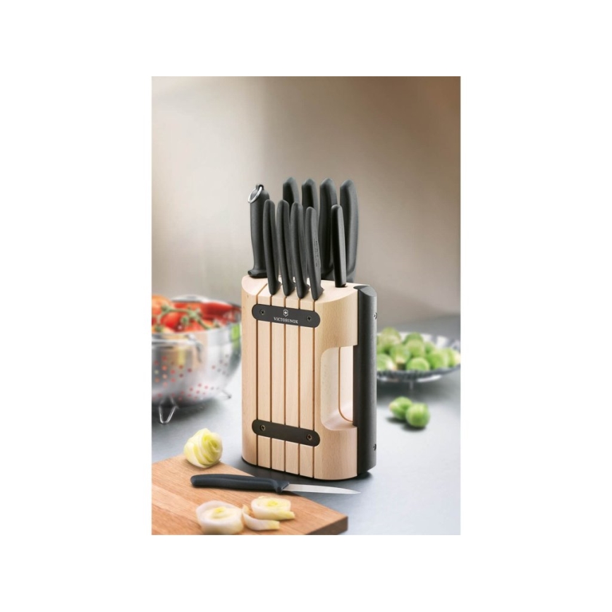 Victorinox - 12-teiliges Küchenmesserset im Messerblock SWISS CLASSIC, Buche/Beige
