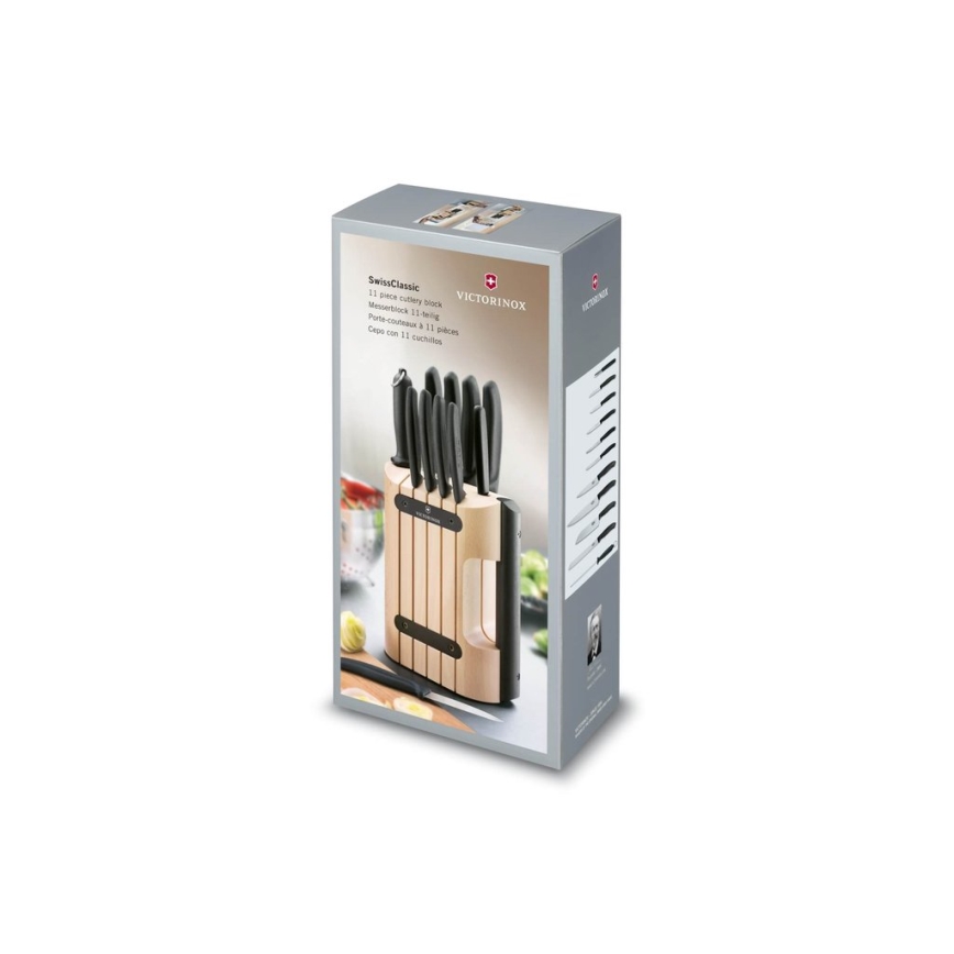 Victorinox - 12-teiliges Küchenmesserset im Messerblock SWISS CLASSIC, Buche/Beige
