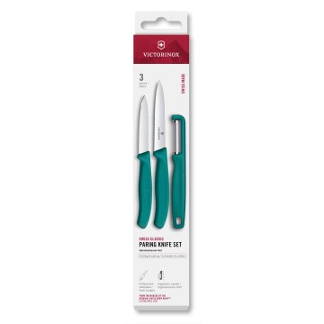 Victorinox - SWISS CLASSIC Küchenmesserset mit Sparschäler, 3-teilig, türkis