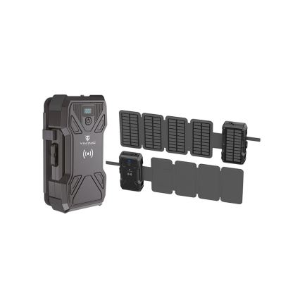 Viking - Powerbank mit LED-Taschenlampe, kabellosem Laden und Solarpanel, Power Delivery 22,5W/30000 mAh