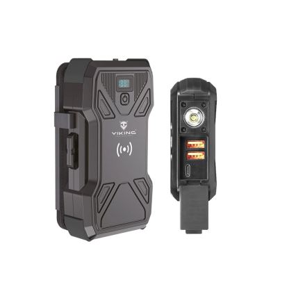 Viking - Powerbank mit LED-Taschenlampe, kabellosem Laden und Solarpanel, Power Delivery 22,5W/30000 mAh