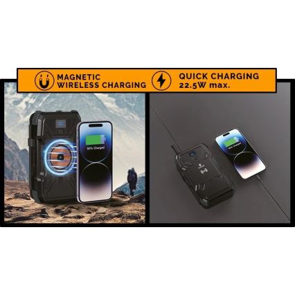 Viking - Powerbank mit integrierter LED-Taschenlampe, kabelloser Ladefunktion und Solarpanel, Power Delivery 22,5 W / 20000 mAh