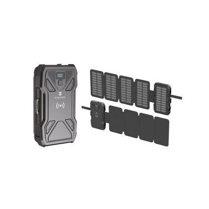 Viking - Powerbank mit LED-Taschenlampe, kabellosem Laden und Solarpanel, Power Delivery 22,5 W / 10.000 mAh