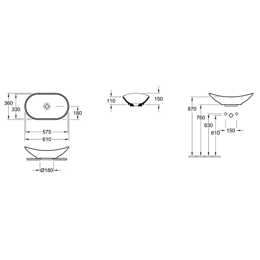 Villeroy & Boch 411060R1 - Aufsatzwaschbecken MY NATURE 61x36 cm Keramik/weiß