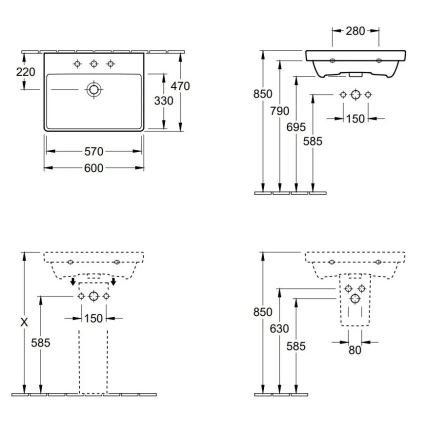 Villeroy & Boch 41586001 - Wandhängendes Waschbecken AVENTO 60x47 cm Keramik/weiß