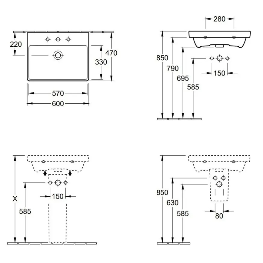 Villeroy & Boch 41586001 - Wandhängendes Waschbecken AVENTO 60x47 cm Keramik/weiß
