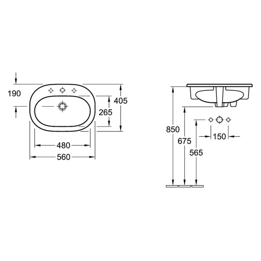 Villeroy & Boch 41615601 - Einbauwaschbecken O.NOVO 56x40,5 cm Keramik/weiß