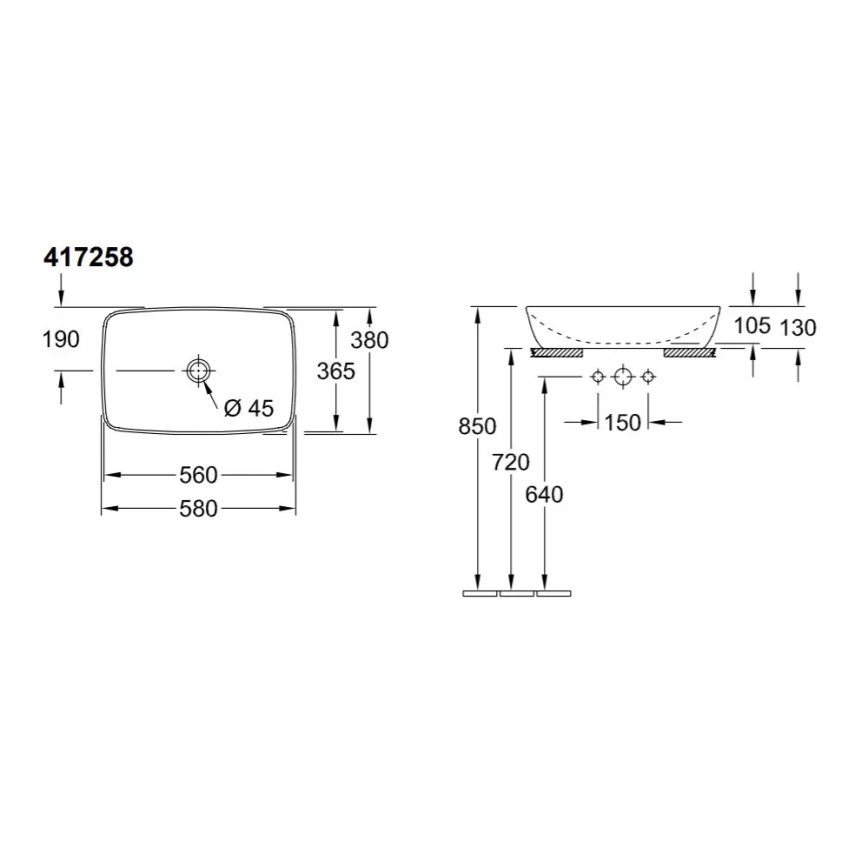 Villeroy & Boch 417258R1 - Aufsatzwaschbecken ARTIS 58x38,5 cm Keramik/weiß