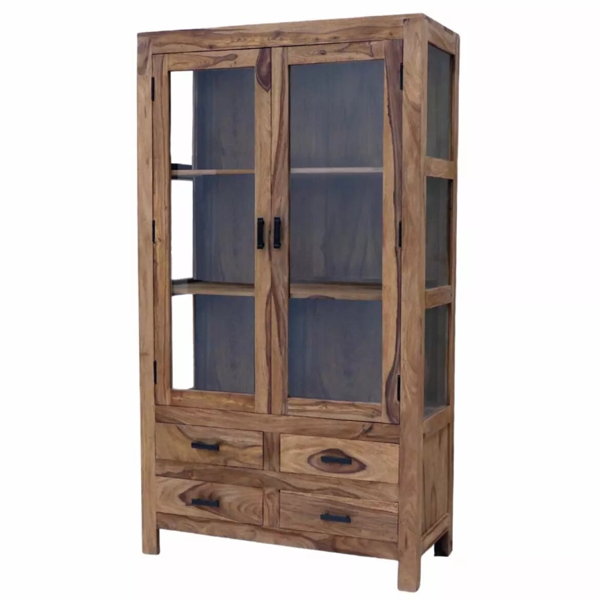 Vitrinenschrank RAMI 180x100 cm Massivholz/Palisander