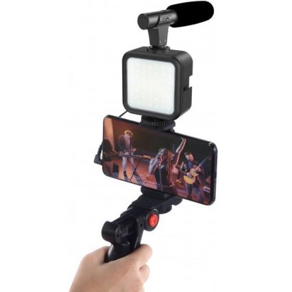 Vlogging-Set 4in1 – Mikrofon, LED-Lampe, Stativ, Telefonhalterung