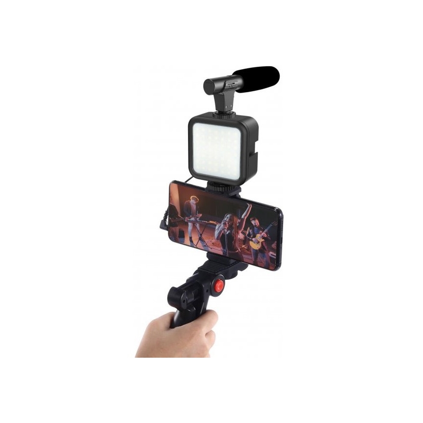 Vlogging-Set 4in1 – Mikrofon, LED-Lampe, Stativ, Telefonhalterung