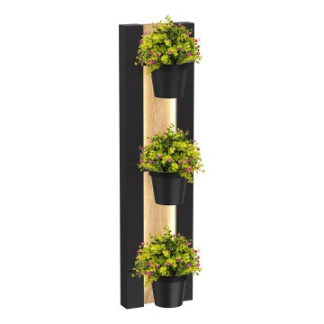 Wand-Blumentopf mit LED-Beleuchtung SHELF 90x18 cm schwarz/Eiche
