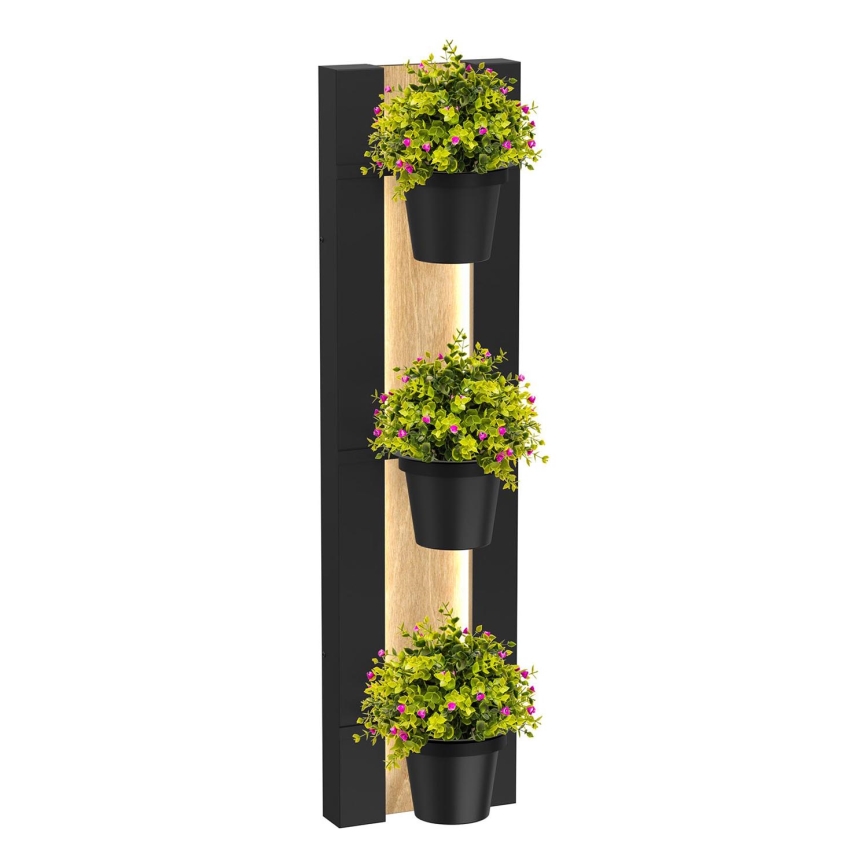 Wand-Blumentopf mit LED-Beleuchtung SHELF 90x18 cm schwarz/Eiche
