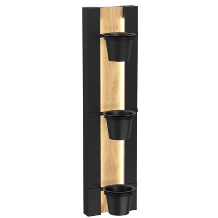 Wand-Blumentopf mit LED-Beleuchtung SHELF 90x18 cm schwarz/Eiche
