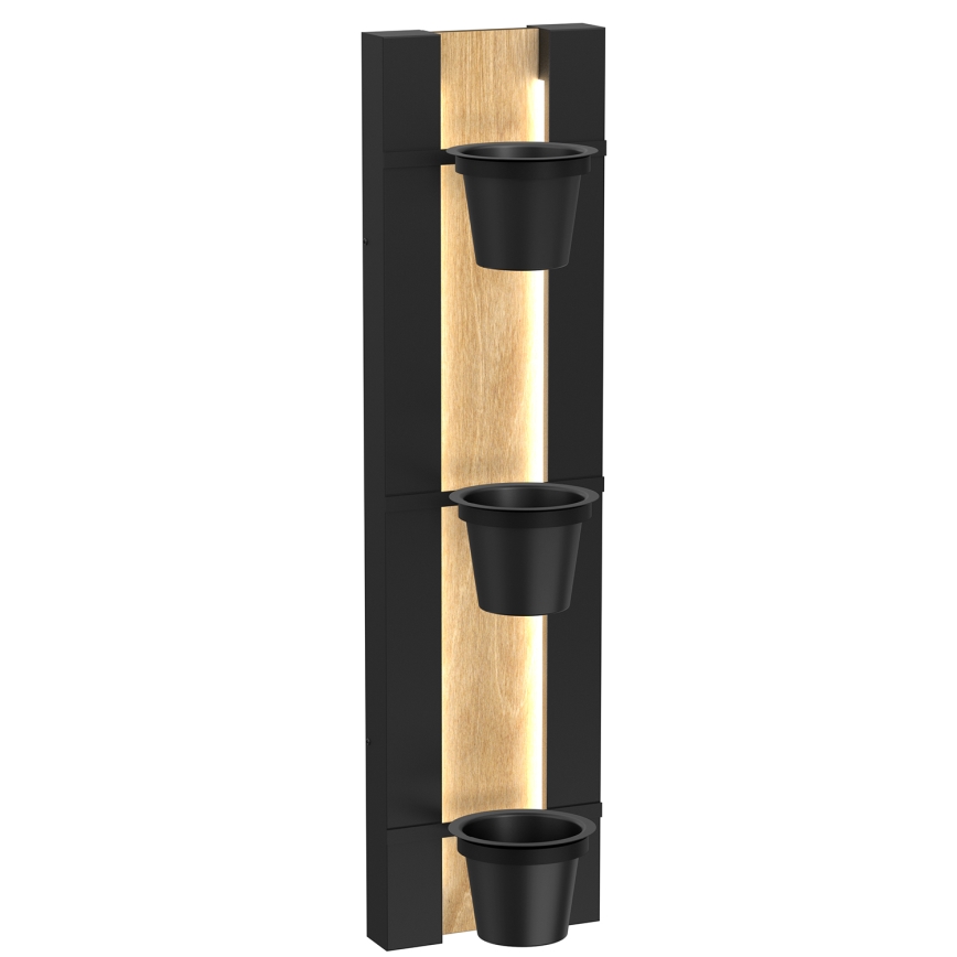 Wand-Blumentopf mit LED-Beleuchtung SHELF 90x18 cm schwarz/Eiche