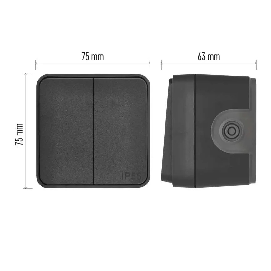 Wand-Wechselschalter, 2 Tasten, Nr. 6+6, IP55, Anthrazit