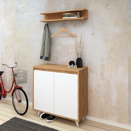 Wandaufhänger OBSOYO 15x80 cm + Schuhschrank 100x80 cm braun/weiß