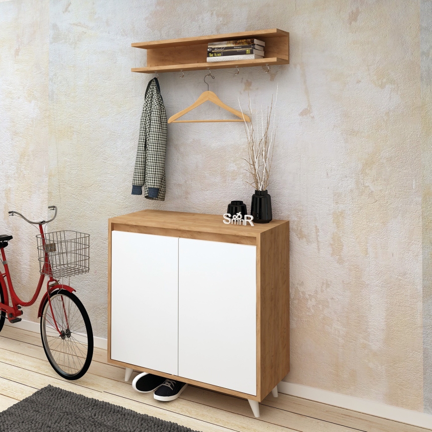 Wandaufhänger OBSOYO 15x80 cm + Schuhschrank 100x80 cm braun/weiß