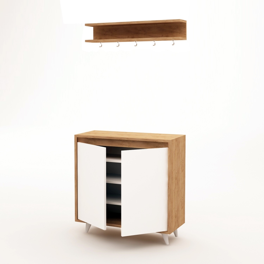 Wandaufhänger OBSOYO 15x80 cm + Schuhschrank 100x80 cm braun/weiß