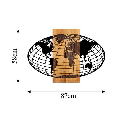 Wanddekoration 87x58 cm Globus Holz/Metall