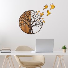 Wanddekoration 92x71 cm Baum und Vögel Holz/Metall