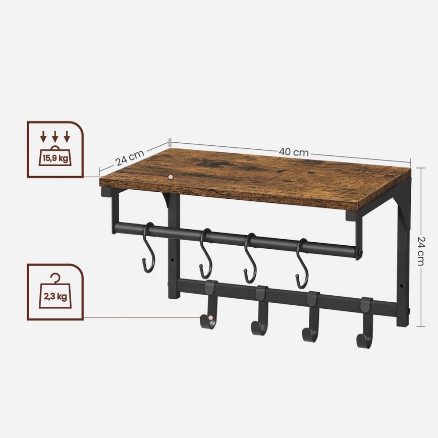 Wandgarderobe mit Ablage NATE braun/schwarz