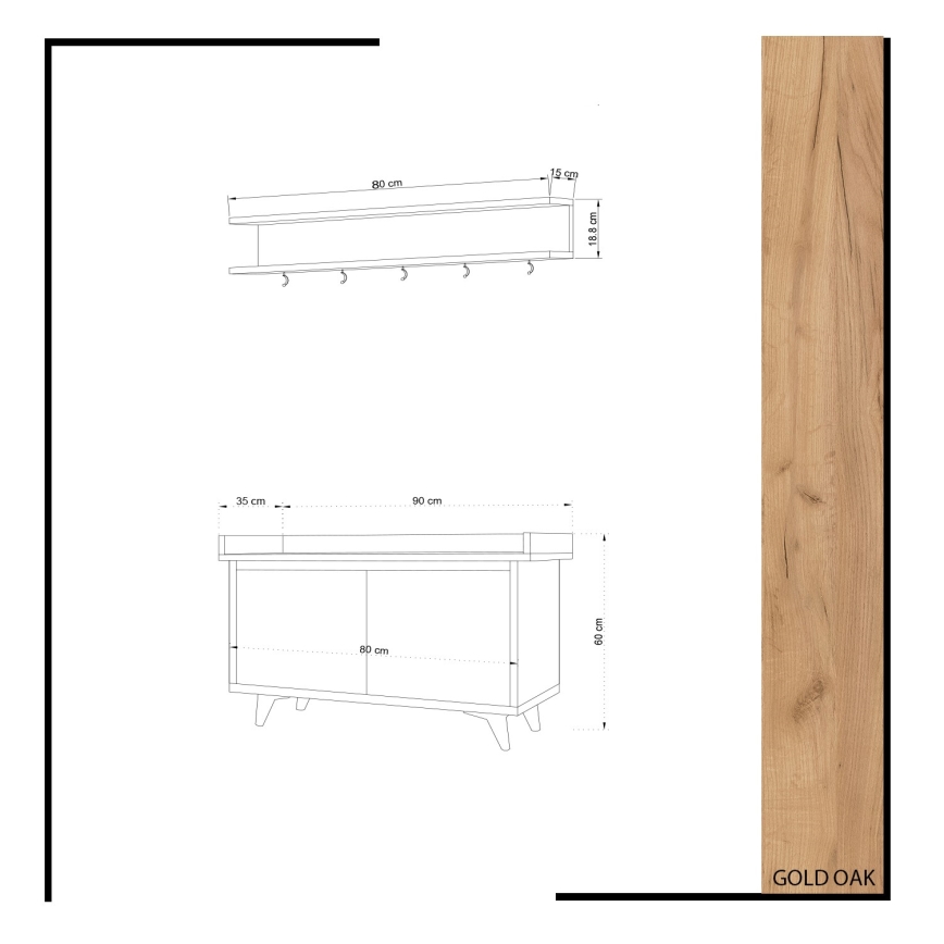 Wandhaken ARASSO 18,8x80 cm + Schuhschrank 60x90 weiß/braun