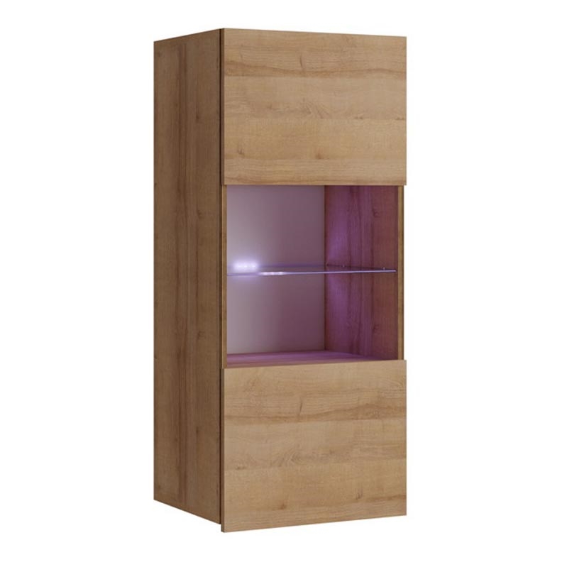 Wandhängeschrank mit LED-Beleuchtung PAVO 117x45 cm in Gold-Eiche