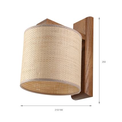 Wandleuchte AIDA 1xE27/15W/230V Eiche/Raffia